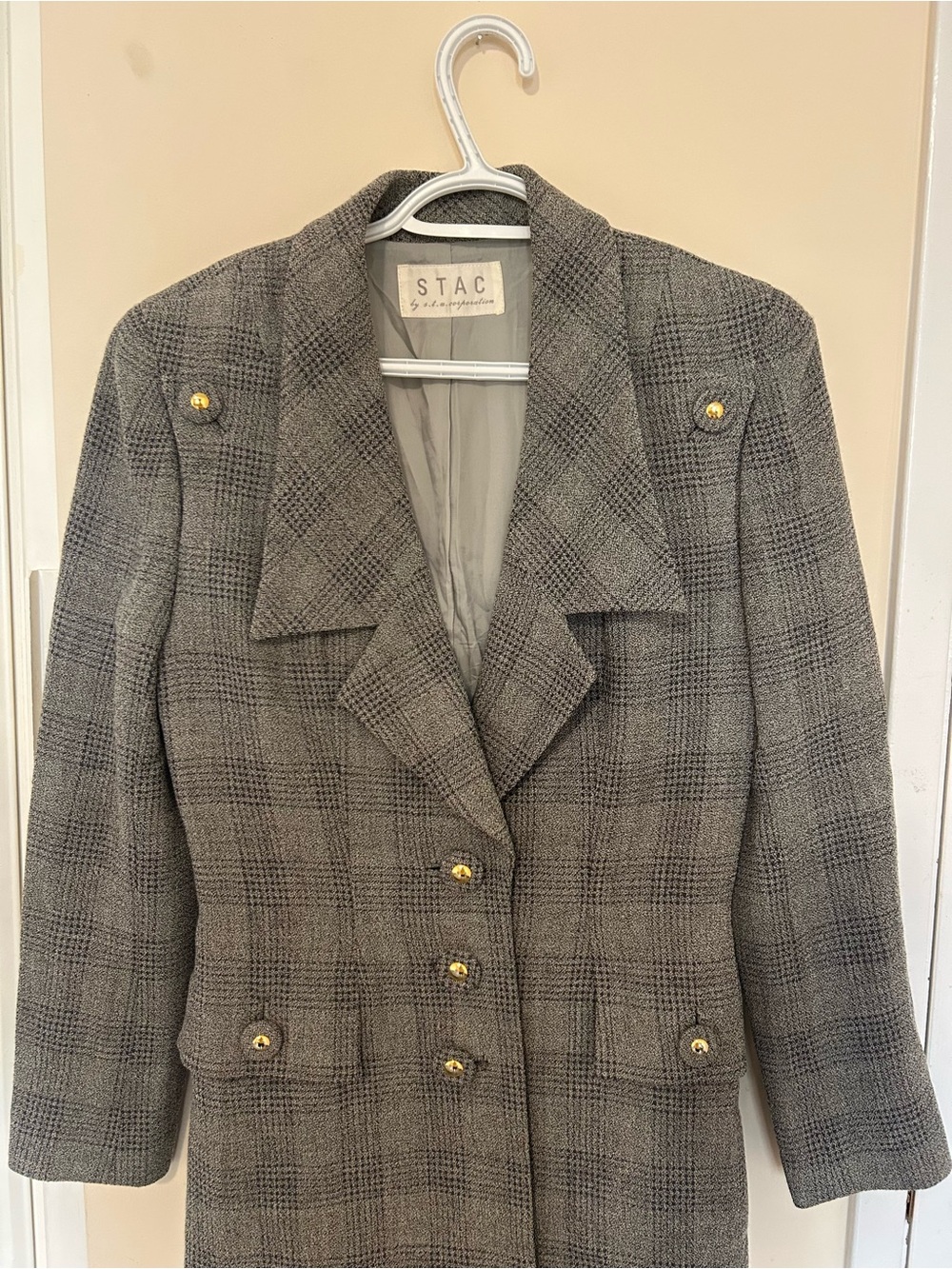 Women's Wool Gray Cinched Blazer/Coat with Gold Buttons